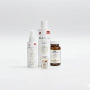 DLAClinical 1 Month Hair Care Set with shampoo, serum, supplement, and hair cocktail for scalp and hair support